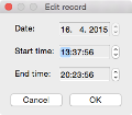 Mac OS X edit time window
